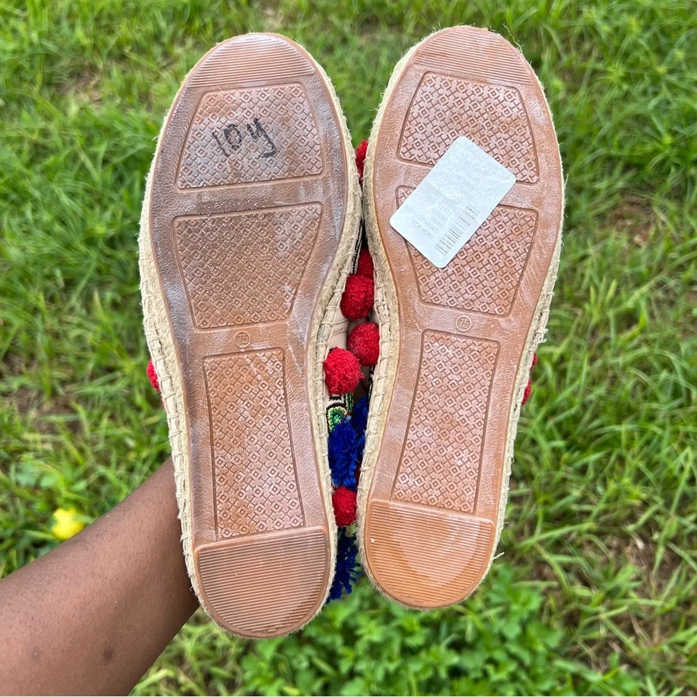 Tory Burch Ellis Pom Pom Embroidered Espadrille Flats Leather Textile Shoes 7.5 - Picture 11 of 11